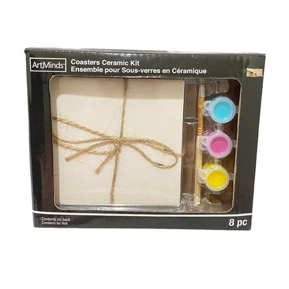 ArtMinds Ceramic Coaster Kit 8 Piece DIY Paintable Coaster Kit